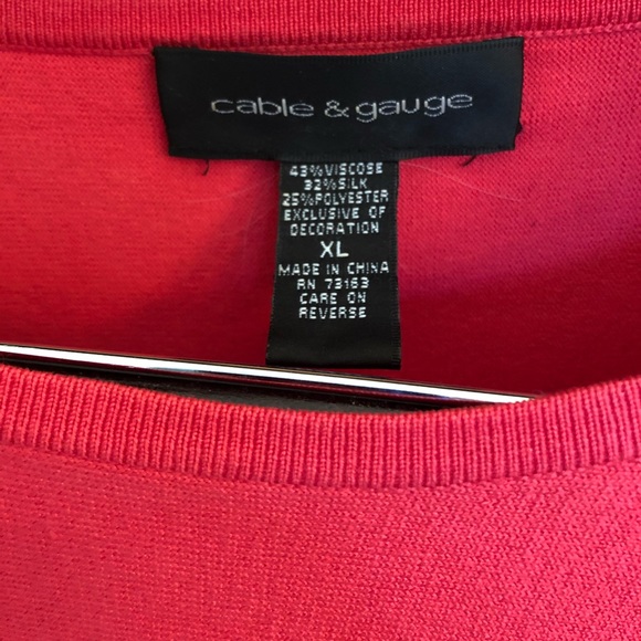 Cable & Gauge Short Sleeve Sweater Top Flutter Accents XL Coral - Picture 3 of 4